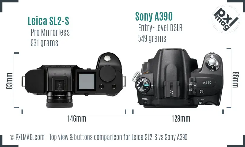 Leica SL2-S vs Sony A390 top view buttons comparison