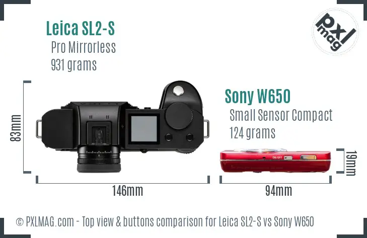 Leica SL2-S vs Sony W650 top view buttons comparison