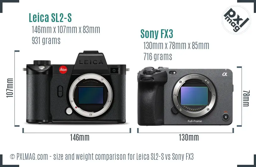 Leica SL2-S vs Sony FX3 size comparison