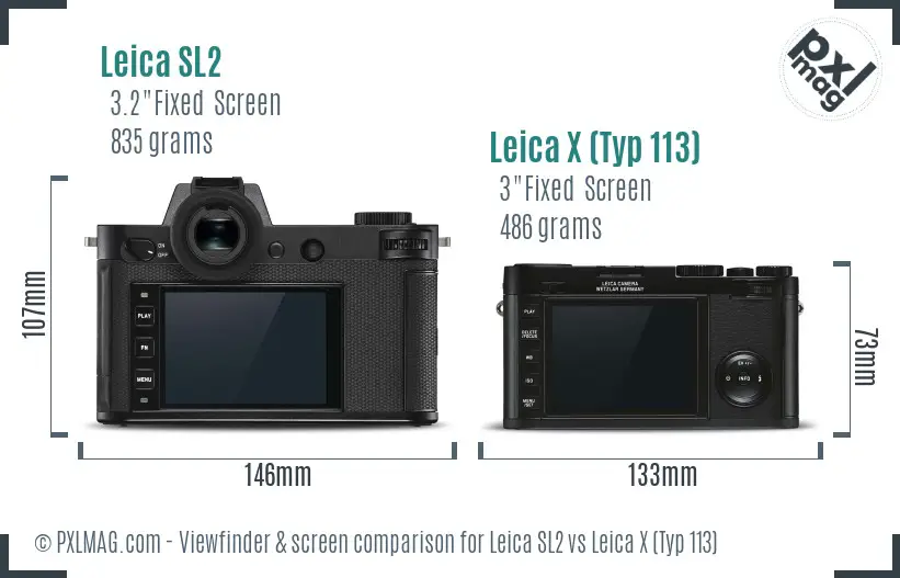 Leica SL2 vs Leica X (Typ 113) Screen and Viewfinder comparison