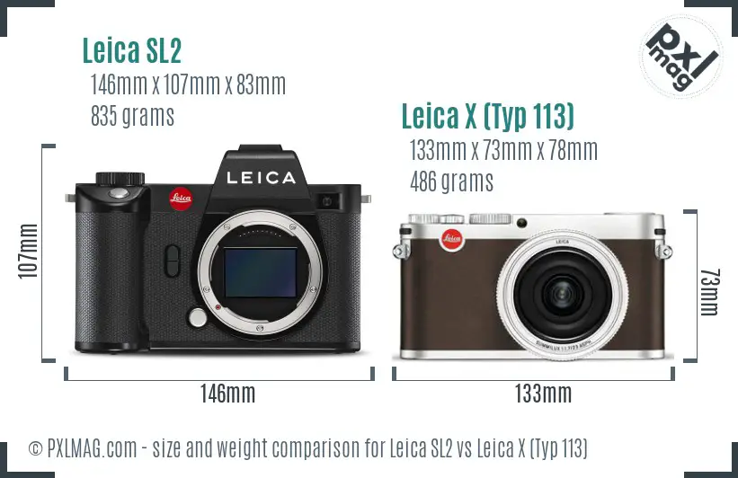 Leica SL2 vs Leica X (Typ 113) size comparison