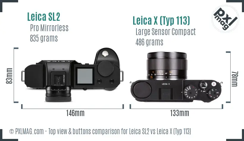 Leica SL2 vs Leica X (Typ 113) top view buttons comparison