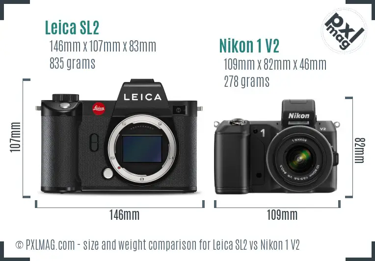 Leica SL2 vs Nikon 1 V2 size comparison