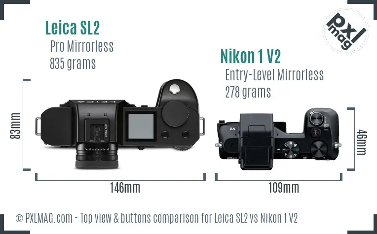 Leica SL2 vs Nikon 1 V2 top view buttons comparison