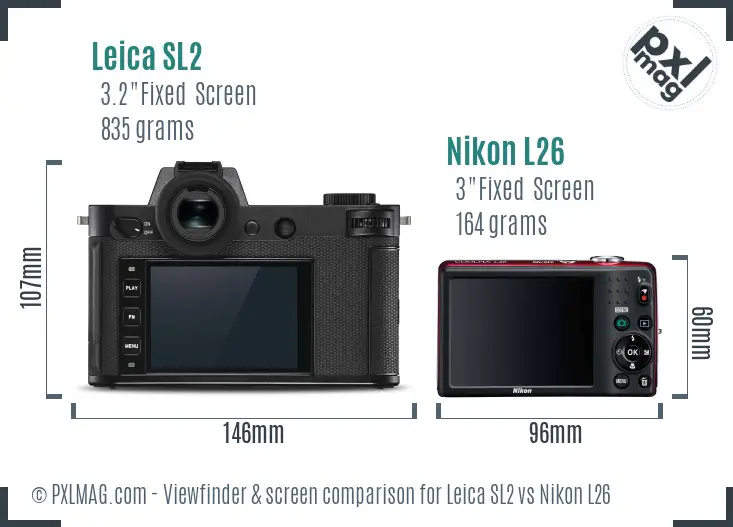 Leica SL2 vs Nikon L26 Screen and Viewfinder comparison