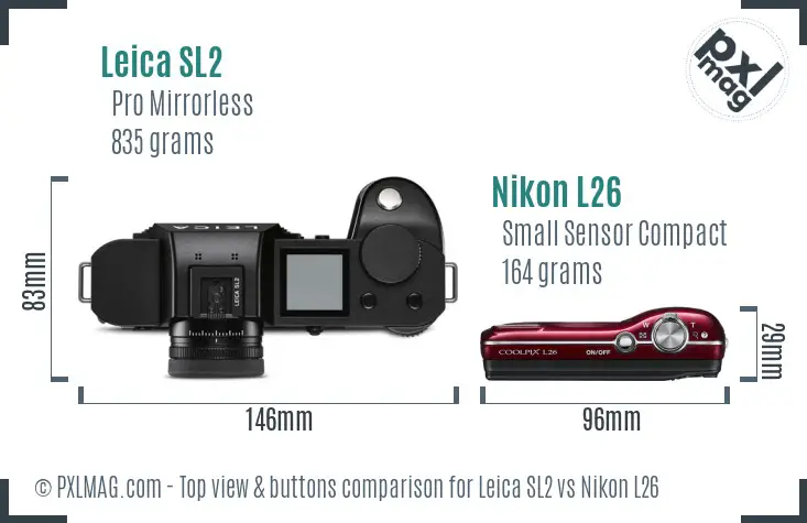 Leica SL2 vs Nikon L26 top view buttons comparison