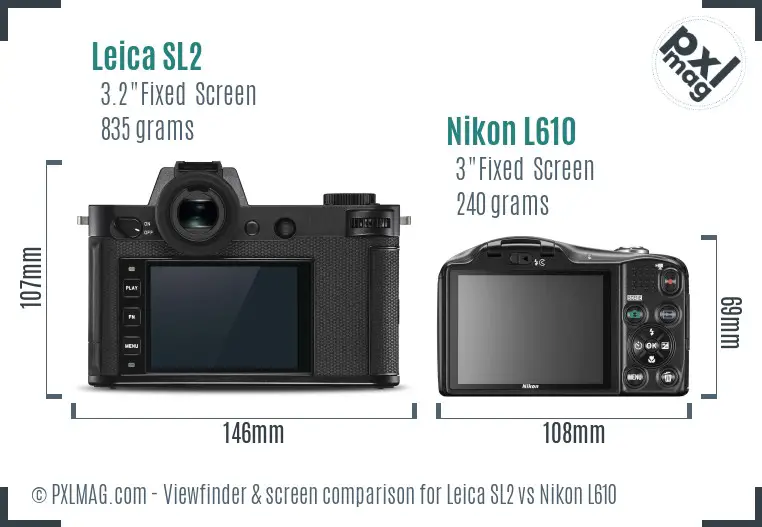 Leica SL2 vs Nikon L610 Screen and Viewfinder comparison