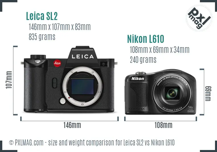 Leica SL2 vs Nikon L610 size comparison
