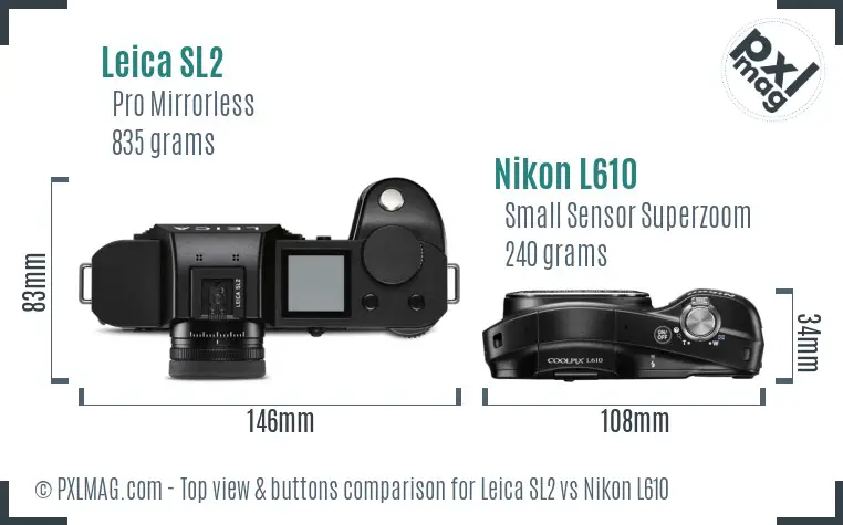 Leica SL2 vs Nikon L610 top view buttons comparison