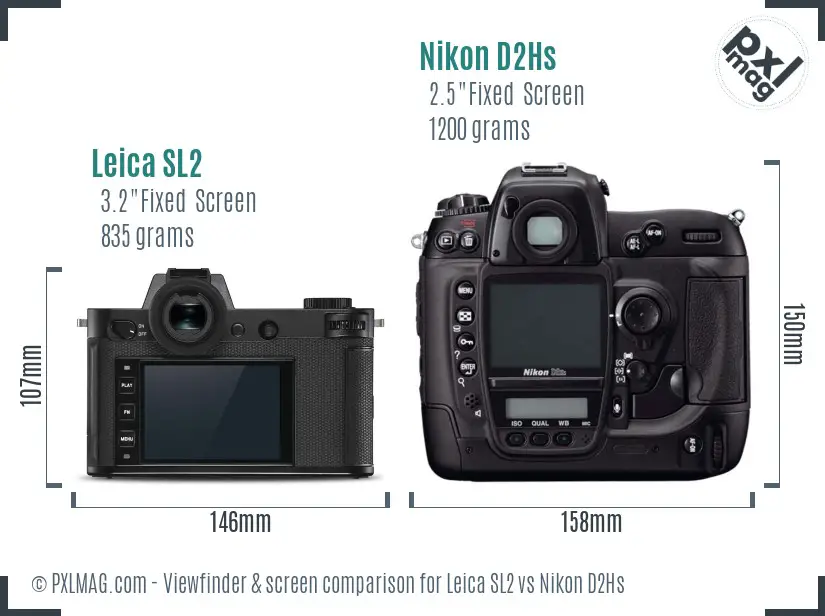 Leica SL2 vs Nikon D2Hs Screen and Viewfinder comparison
