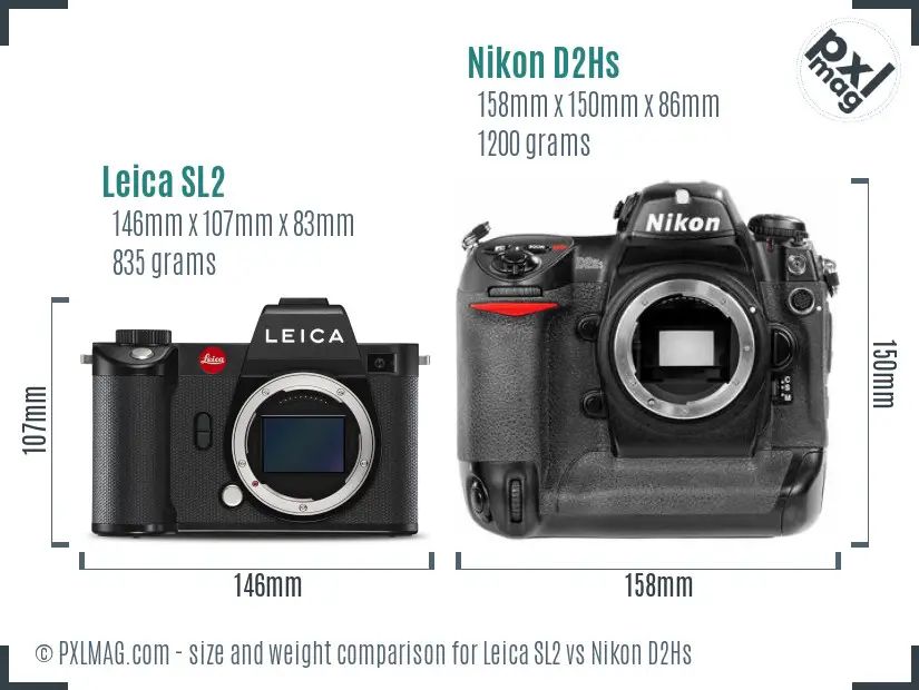 Leica SL2 vs Nikon D2Hs size comparison