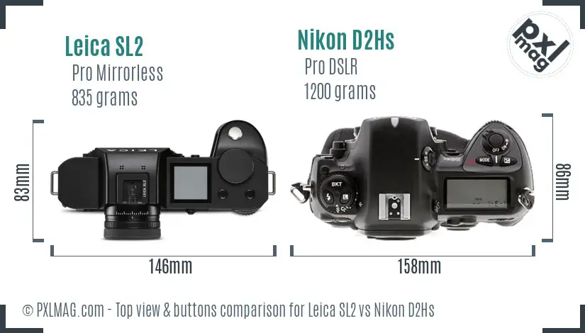 Leica SL2 vs Nikon D2Hs top view buttons comparison