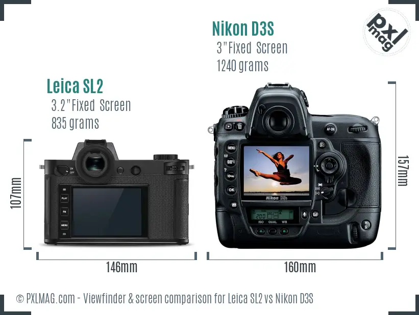 Leica SL2 vs Nikon D3S Screen and Viewfinder comparison