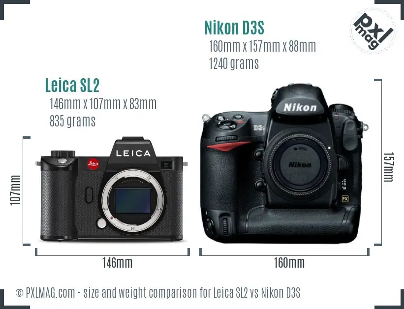 Leica SL2 vs Nikon D3S size comparison