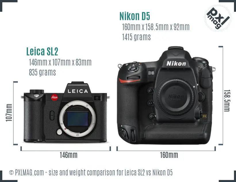 Leica SL2 vs Nikon D5 size comparison