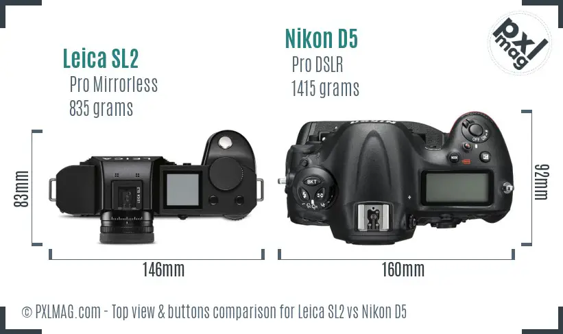 Leica SL2 vs Nikon D5 top view buttons comparison