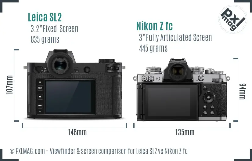 Leica SL2 vs Nikon Z fc Screen and Viewfinder comparison