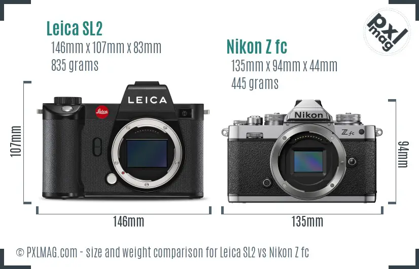 Leica SL2 vs Nikon Z fc size comparison