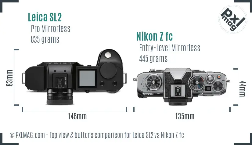 Leica SL2 vs Nikon Z fc top view buttons comparison