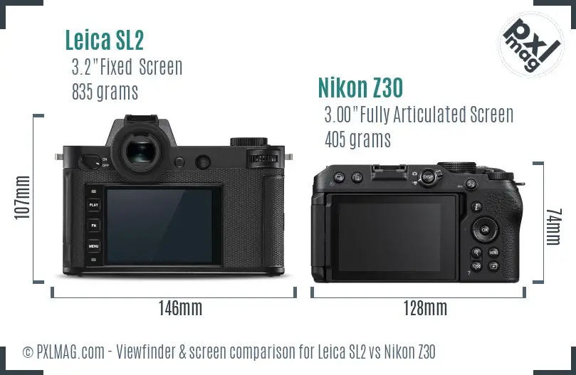 Leica SL2 vs Nikon Z30 Screen and Viewfinder comparison