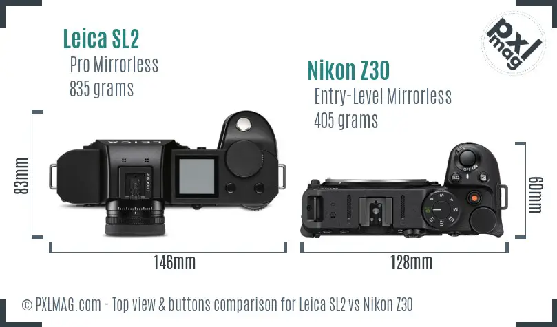 Leica SL2 vs Nikon Z30 top view buttons comparison