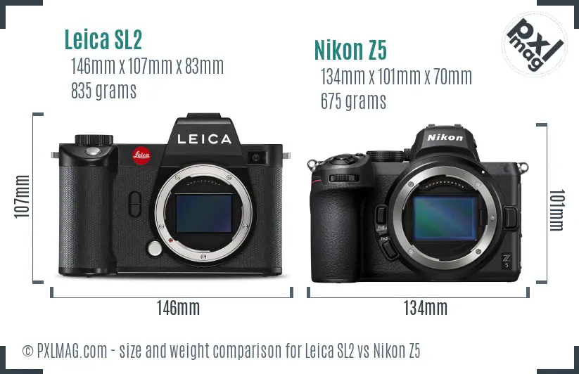 Leica SL2 vs Nikon Z5 size comparison