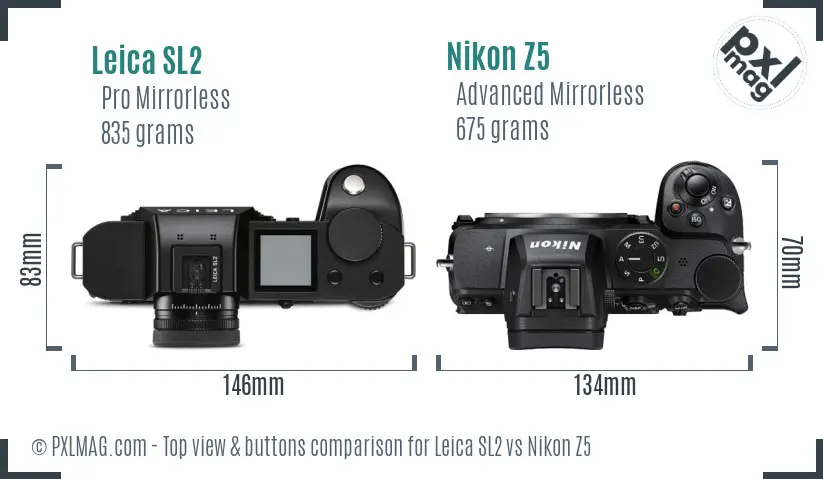 Leica SL2 vs Nikon Z5 top view buttons comparison