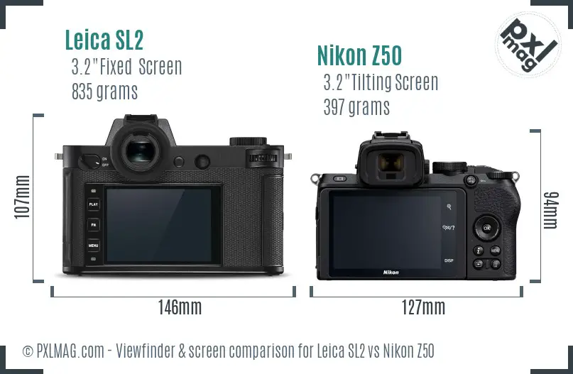 Leica SL2 vs Nikon Z50 Screen and Viewfinder comparison