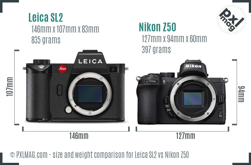 Leica SL2 vs Nikon Z50 size comparison