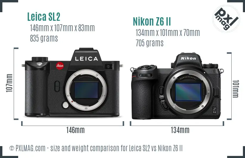 Leica SL2 vs Nikon Z6 II size comparison