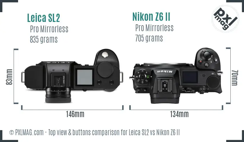 Leica SL2 vs Nikon Z6 II top view buttons comparison