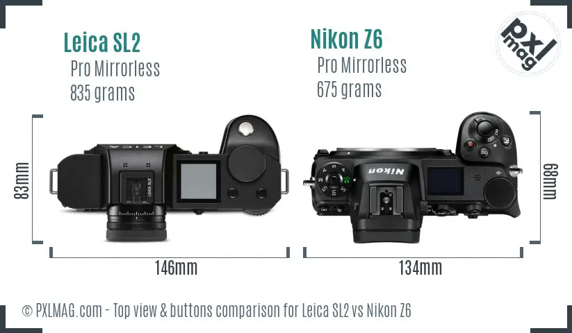 Leica SL2 vs Nikon Z6 top view buttons comparison
