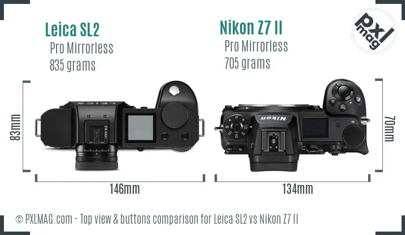 Leica SL2 vs Nikon Z7 II top view buttons comparison