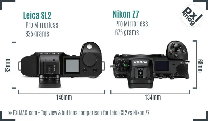 Leica SL2 vs Nikon Z7 top view buttons comparison