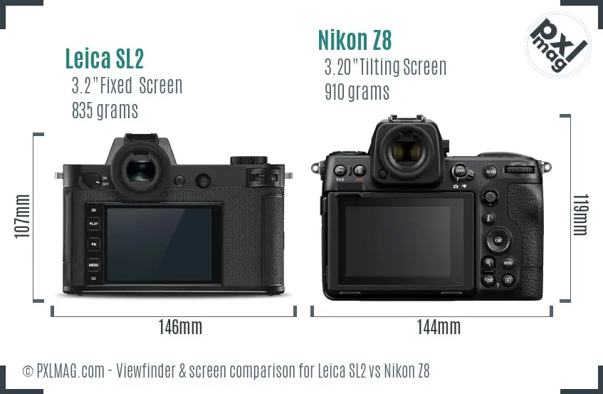 Leica SL2 vs Nikon Z8 Screen and Viewfinder comparison