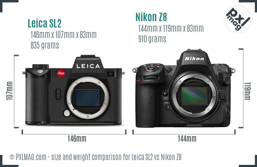 Leica SL2 vs Nikon Z8 size comparison