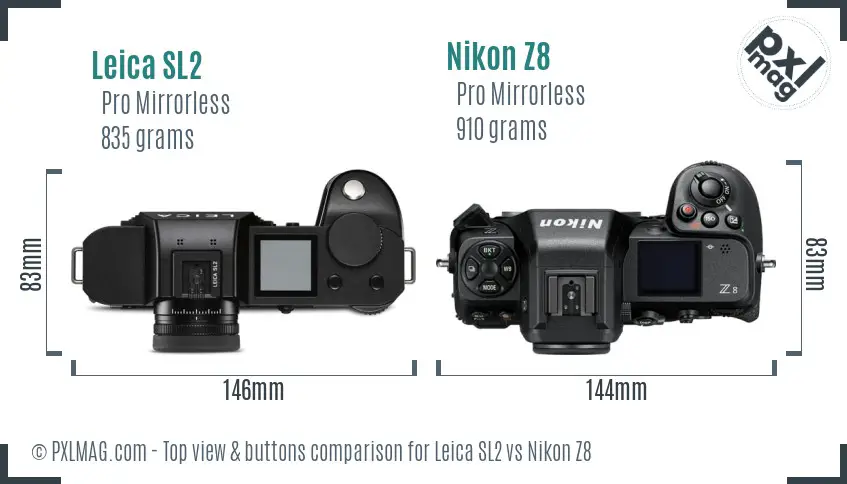 Leica SL2 vs Nikon Z8 top view buttons comparison