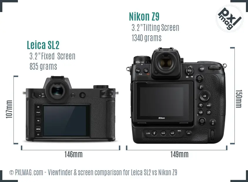 Leica SL2 vs Nikon Z9 Screen and Viewfinder comparison