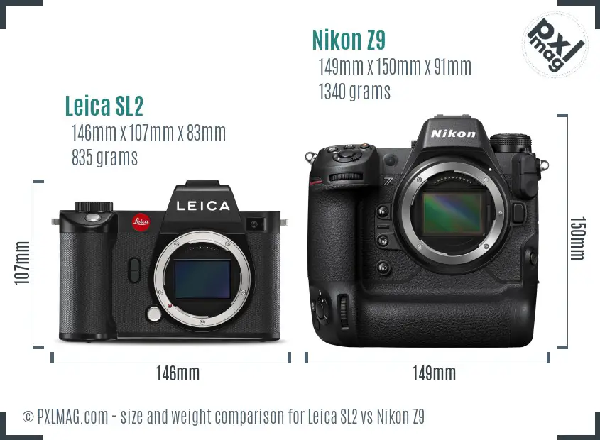 Leica SL2 vs Nikon Z9 size comparison