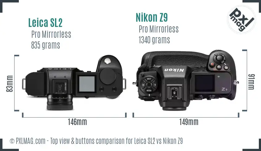 Leica SL2 vs Nikon Z9 top view buttons comparison