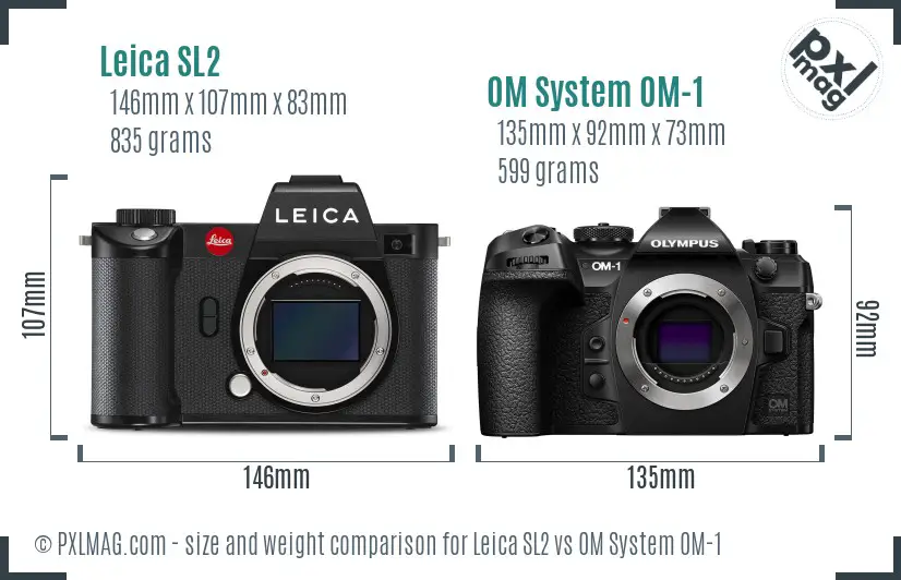 Leica SL2 vs OM System OM-1 size comparison