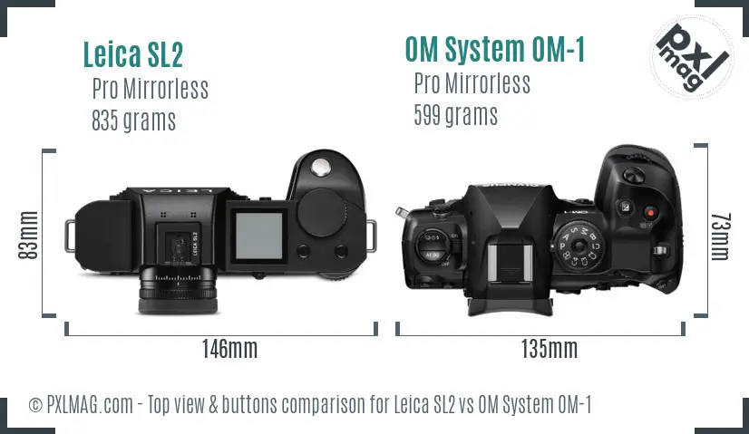 Leica SL2 vs OM System OM-1 top view buttons comparison