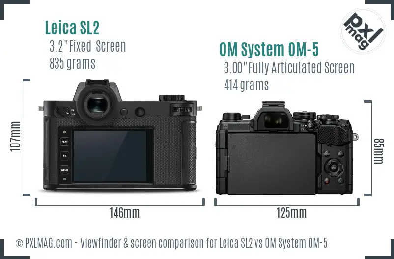 Leica SL2 vs OM System OM-5 Screen and Viewfinder comparison