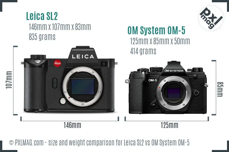 Leica SL2 vs OM System OM-5 size comparison