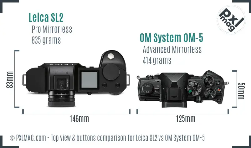 Leica SL2 vs OM System OM-5 top view buttons comparison