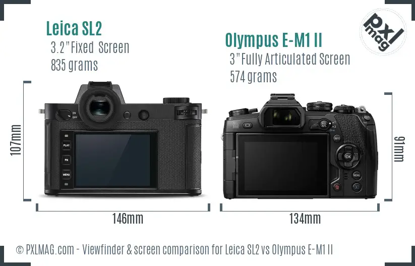 Leica SL2 vs Olympus E-M1 II Screen and Viewfinder comparison