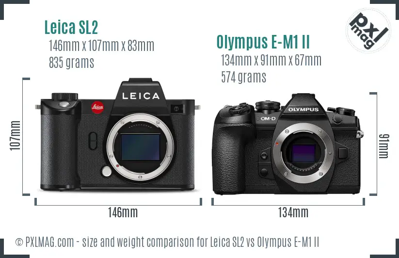 Leica SL2 vs Olympus E-M1 II size comparison