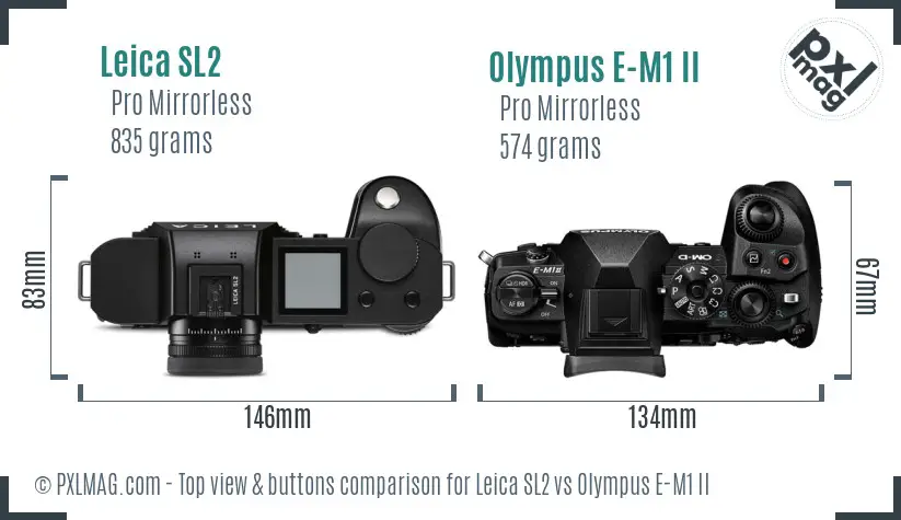 Leica SL2 vs Olympus E-M1 II top view buttons comparison