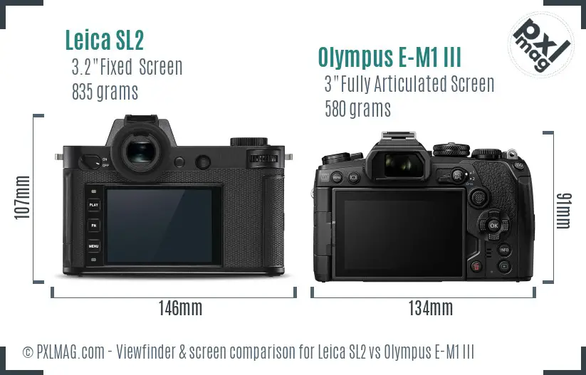 Leica SL2 vs Olympus E-M1 III Screen and Viewfinder comparison