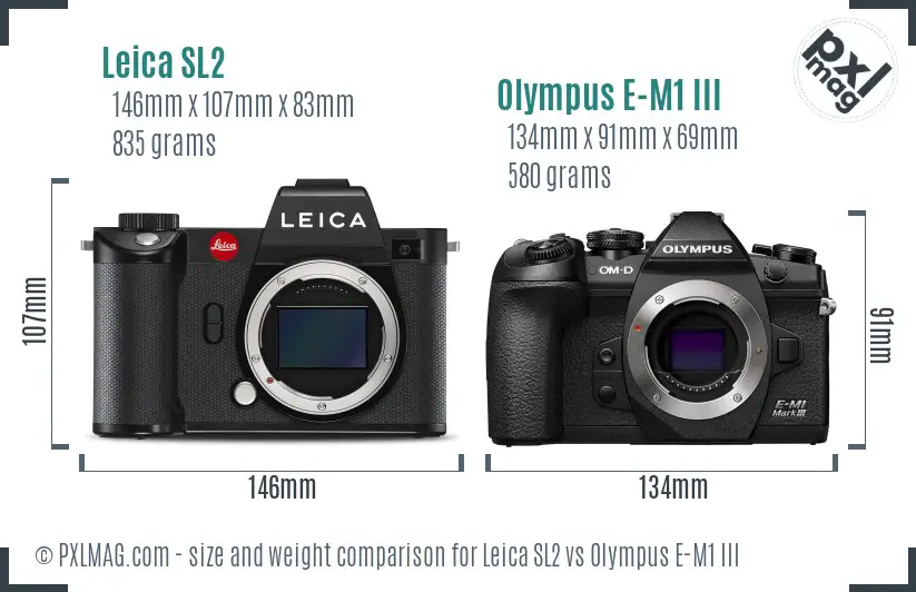 Leica SL2 vs Olympus E-M1 III size comparison